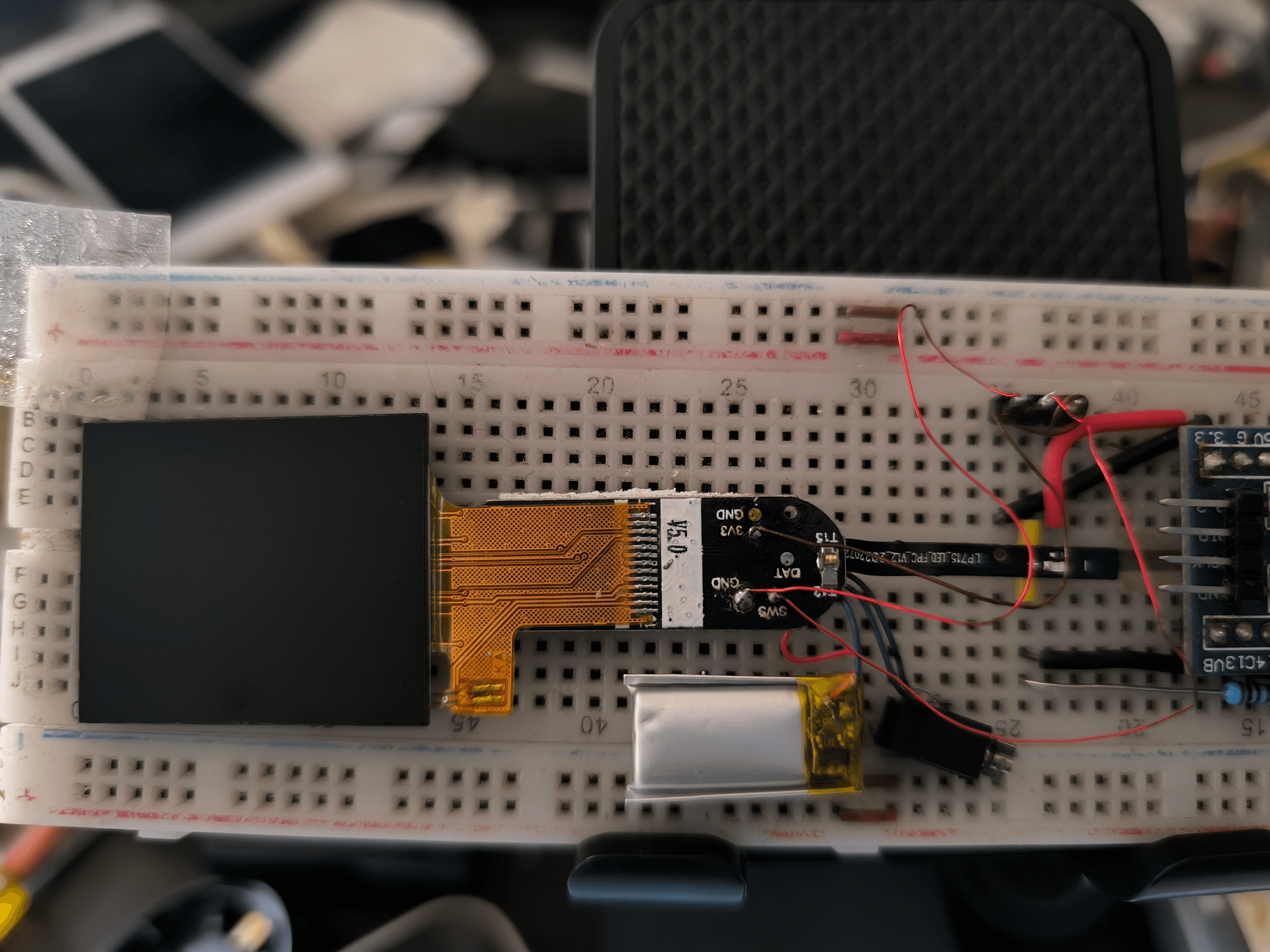 The test pads on the watch PCB