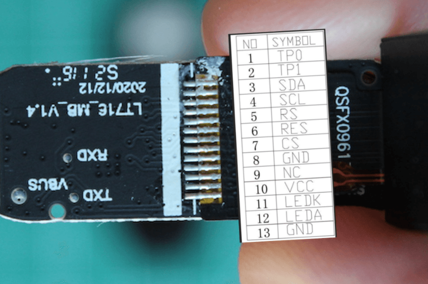 The display FPC connector with its 13-pin table